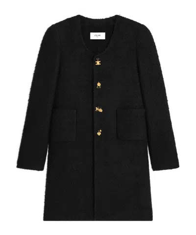 Celine Maggie Coat In Cashmere And Wool Natté In Black