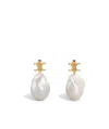 Celine Maillon Triomphe Gold Brass And Pearl Baroque Earrings In White