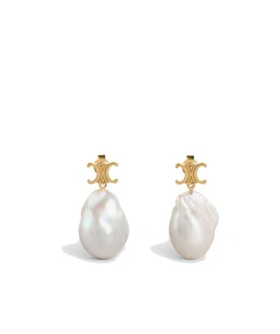 Celine Maillon Triomphe Gold Brass And Pearl Baroque Earrings In 01gi