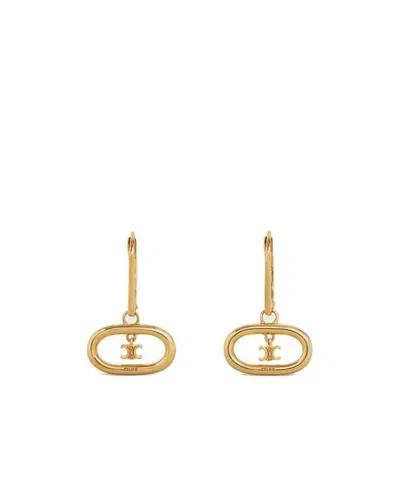 Celine Maillon Triomphe Gold Decorated Brass Earrings In Gold Tone