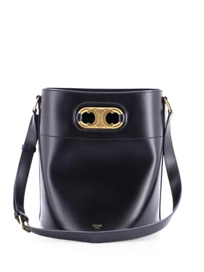 Pre-owned Celine Maillon Triomphe Leather Medium Bucket Bag In Black