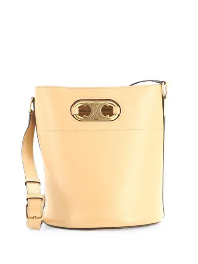 Pre-owned Celine Maillon Triomphe Leather Medium Bucket Bag In Neutrals