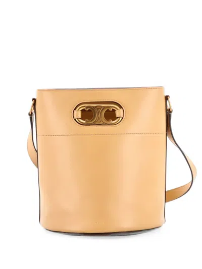 Pre-owned Celine Maillon Triomphe Leather Medium Bucket Bag In Neutrals