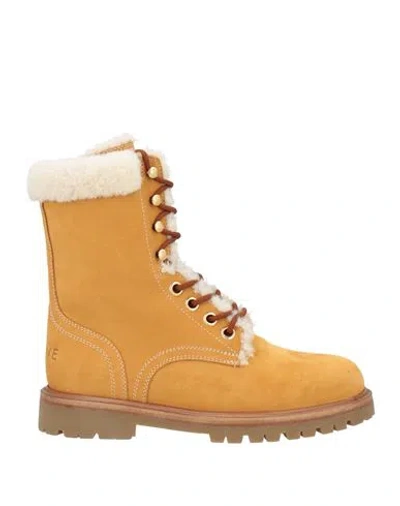 Celine Man Ankle Boots Marigold Size 8 Calfskin, Shearling In Yellow