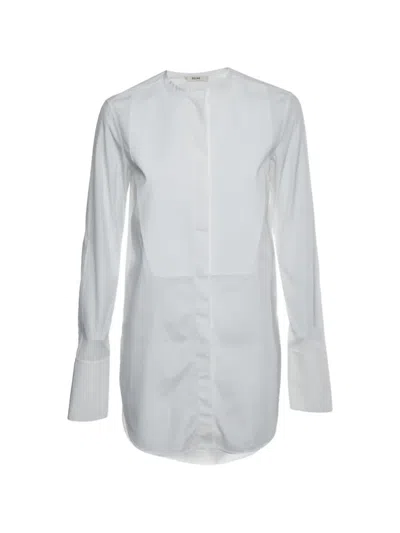 Pre-owned Celine Mandarin-collar Long-sleeve Shirt In White