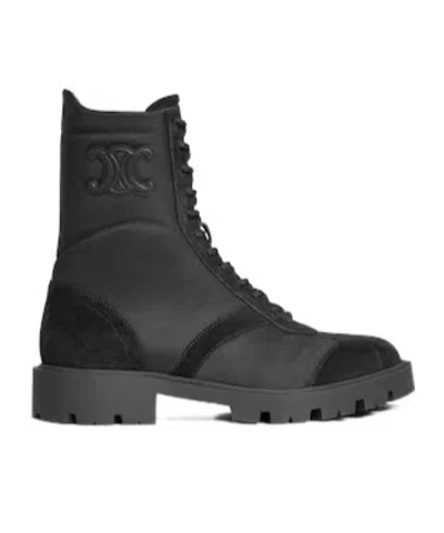 Celine Margaret Boot In Nylon And Suede Calfskin In Black