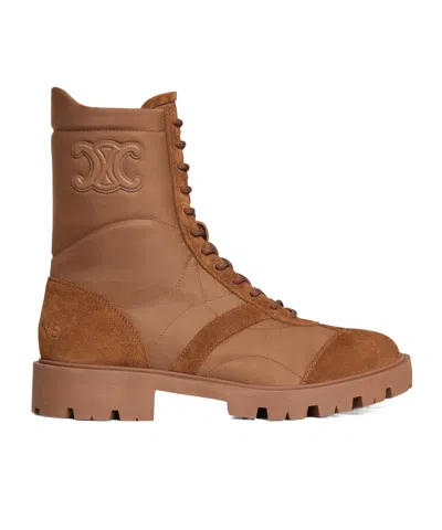 Celine Margaret Boot In Nylon And Suede Calfskin In Brown