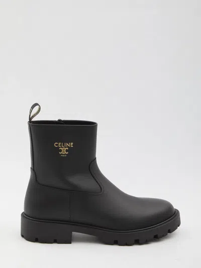 Celine Margaret Boots In Leather In Black