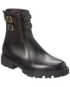 Celine Margaret Double Buckle Leather Boot In Black