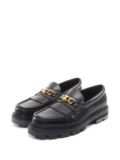 Pre-owned Celine Margaret Triomphe Leather Loafers In Black