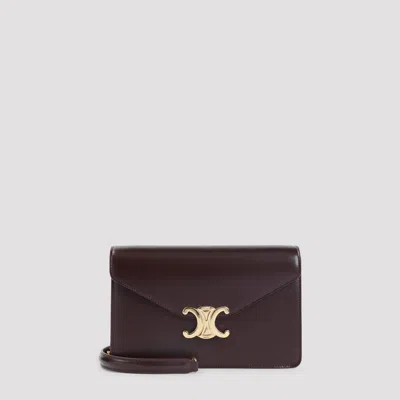 Celine Margo Leather Wallet On Chain In Brown
