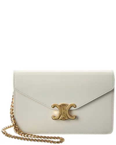 Celine Margo Leather Wallet On Chain In White