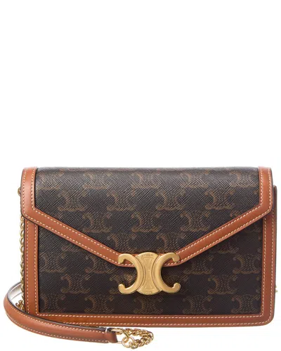 Celine Margo Triomphe Canvas & Leather Wallet On Chain