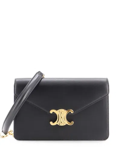 Pre-owned Celine Margo Triomphe Wallet On Chain Leather Crossbody Bag In Black