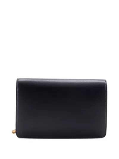 Pre-owned Celine Margo Triomphe Wallet On Chain Leather Crossbody Bag In Black