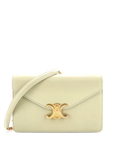 Pre-owned Celine Margo Triomphe Wallet On Chain Leather Crossbody Bag In Green