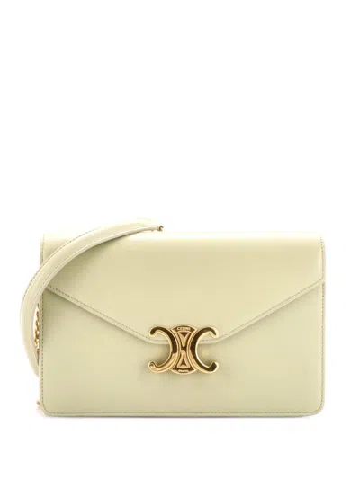 Pre-owned Celine Margo Triomphe Wallet On Chain Leather Crossbody Bag In Green