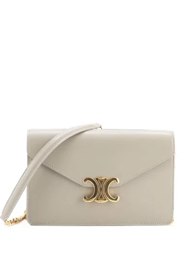 Pre-owned Celine Margo Triomphe Wallet On Chain Leather Crossbody Bag In Green