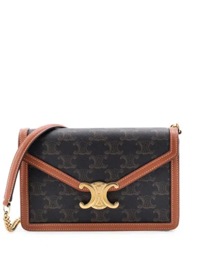 Pre-owned Celine Margo Triomphe Wallet On Chain Triomphe Coated Canvas Crossbody Bag In Brown
