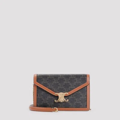 Celine Margo Wallet On Chain In Triomphe Fabric With Leather & Brass (w19.5cm X H12cm X D4cm) In Nude & Neutrals