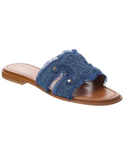 Celine Marina Fringed Demin Sandal In Blue