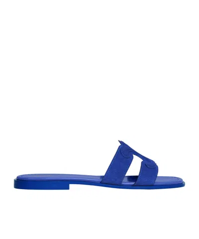 Celine Marina Triomphe Mule In Suede Calfskin In Blue
