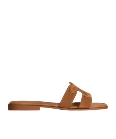 Celine Marina Triomphe Mule In Suede Calfskin In Orange