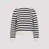 Celine Striped Crew-neck Sweater With Golden-effect Buttons In Blue