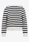 Celine Striped Crew-neck Sweater With Golden-effect Buttons