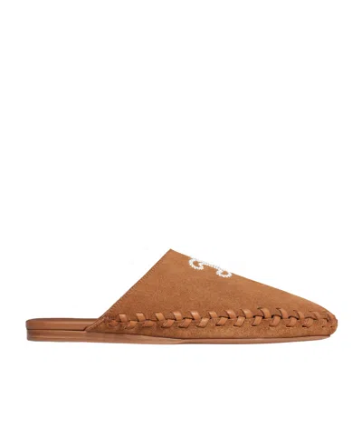 Celine Marlou Mule In Suede Calfskin In Brown