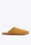 Celine Marlou Triomphe Mule In Suede Calfskin In Brown