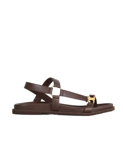 Celine Maud Sandal With Triomphe In Calfskin In Brown