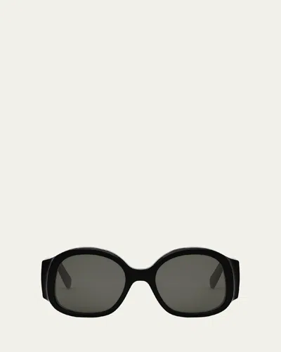 Celine Max Triomphe Round Acetate Sunglasses In Shiny Black