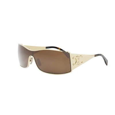 Celine Maxi Metal Triomphe Brown Shield Ladies Sunglasses Cl40283u 30e 00 In ["brown","gold Tone"]