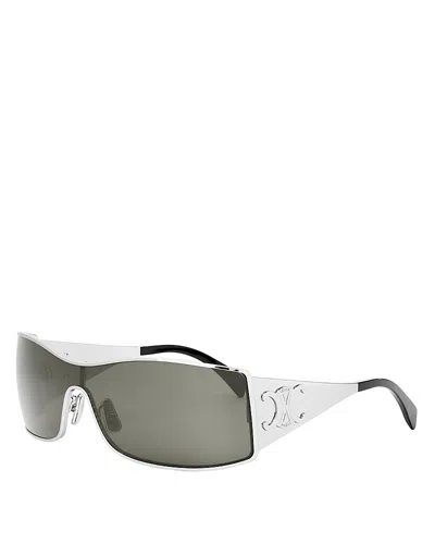 Celine Maxi Metal Triomphe Mask Sunglasses, 165mm In Silver/gray Solid