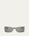 Celine Maxi Triomphe Metal Rectangular Shield Sunglasses In Gray