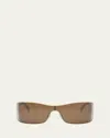 Celine Maxi Triomphe Metal Rectangular Shield Sunglasses In Brown