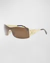Celine Maxi Triomphe Metal Rectangular Shield Sunglasses In Gold