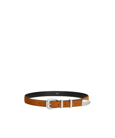Celine Medium 25mm Western Belt In Suede Calfskin In Brown