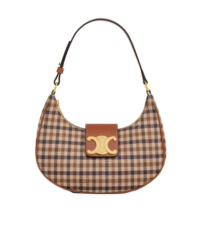 Celine Medium Ava Trimphe Checked Handbag In Brown