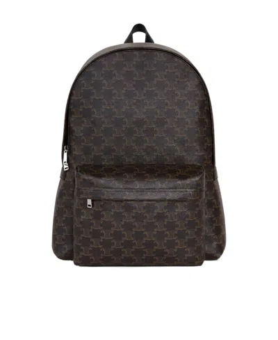 Celine Medium Backpack In Triomphe Canvas And Calfskin In Black