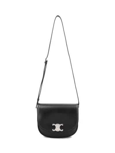 Celine Medium Besace Triomphe Shoulder Bag In Si Black