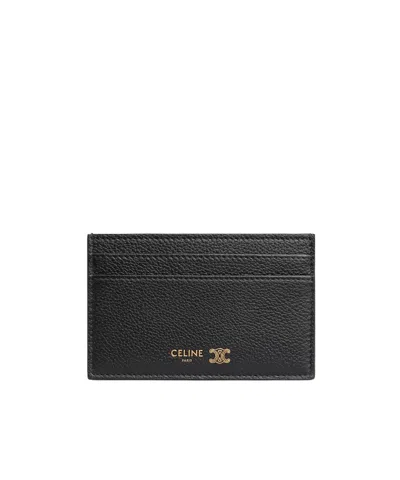 Celine Medium Card Holder  In Grained Supple Calfskin In Black/ultra Blue