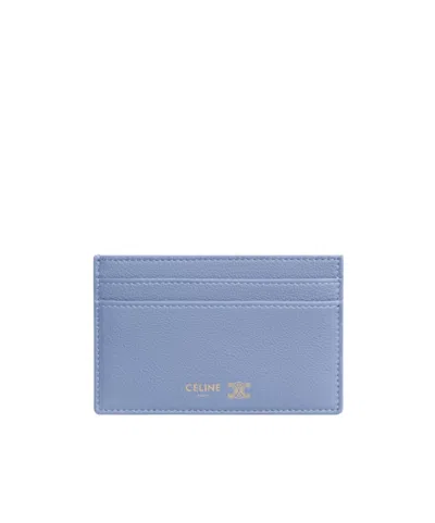 Celine Medium Card Holder  In Grained Supple Calfskin In Blue