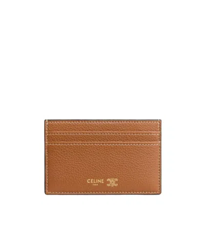 Celine Medium Card Holder  In Grained Supple Calfskin In Brown