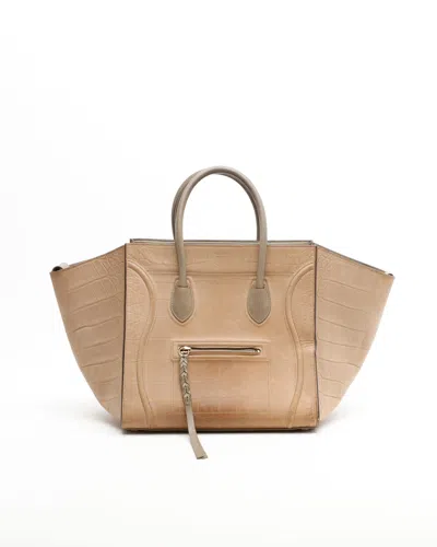 Celine Céline Medium Crocodile Embossed Nubuck Phantom Luggage Tote Bag In Sand