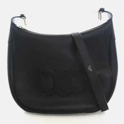 Pre-owned Celine Medium Cuir Triomphe Heloise Black Supple Grained Calfskin Leather Shoulder Bag