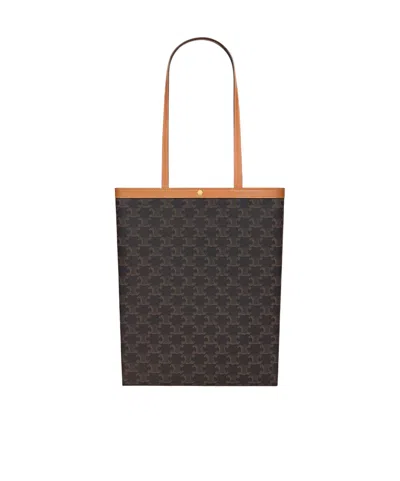 Celine Medium Flat Shopper In Triomphe Canvas In Brown
