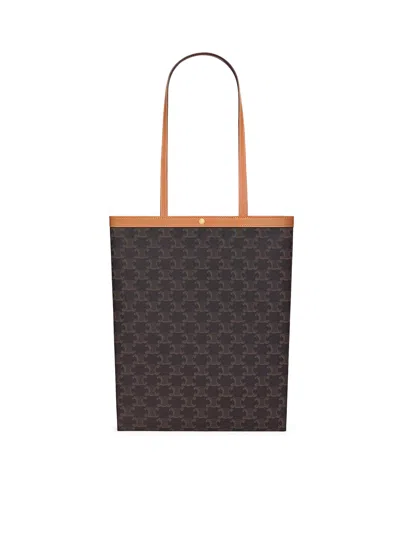 Celine Medium Flat Shopper In Triomphe Fabric In Nude