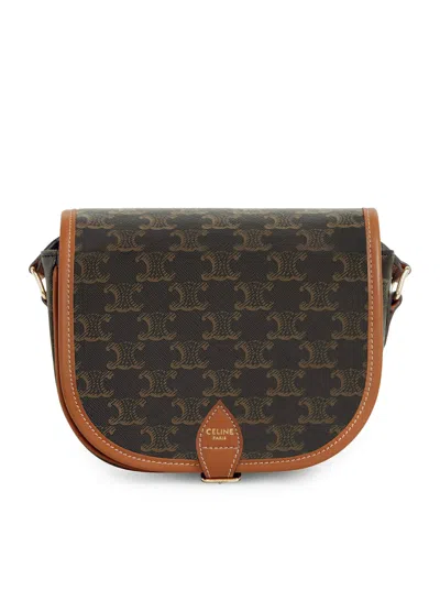 Celine Medium Folco Bag In Triomphe Canvas And Calfskin In Beige